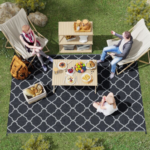 Outsunny Reversible Plastic Straw Outdoor Rug w/ Carry Bag & Ground Stakes, Ideal for Garden, RV, Picnic, Beach, Camping, 182x274cm Aosom UK