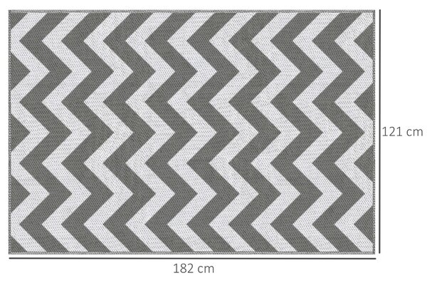 Outsunny Reversible Outdoor Rug, 1.2 x 1.8m Patio Carpet, Waterproof Plastic Rug for Garden, Deck, Picnic, Beach, Camping, Grey and White