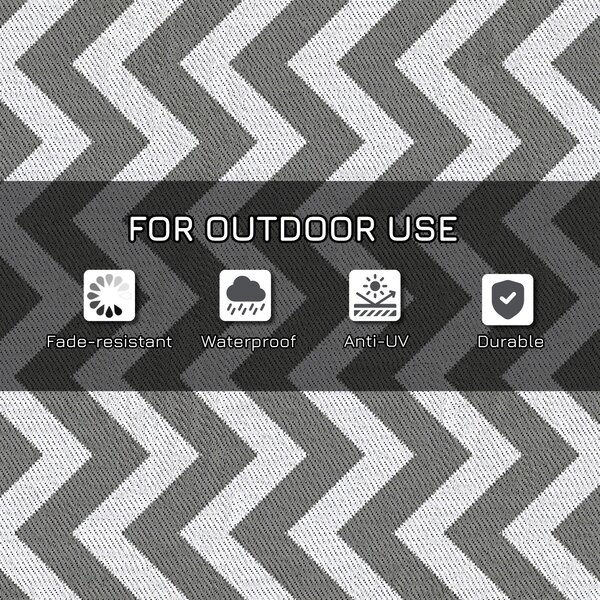 Outsunny Reversible Outdoor Rug, 1.2 x 1.8m Patio Carpet, Waterproof Plastic Rug for Garden, Deck, Picnic, Beach, Camping, Grey and White