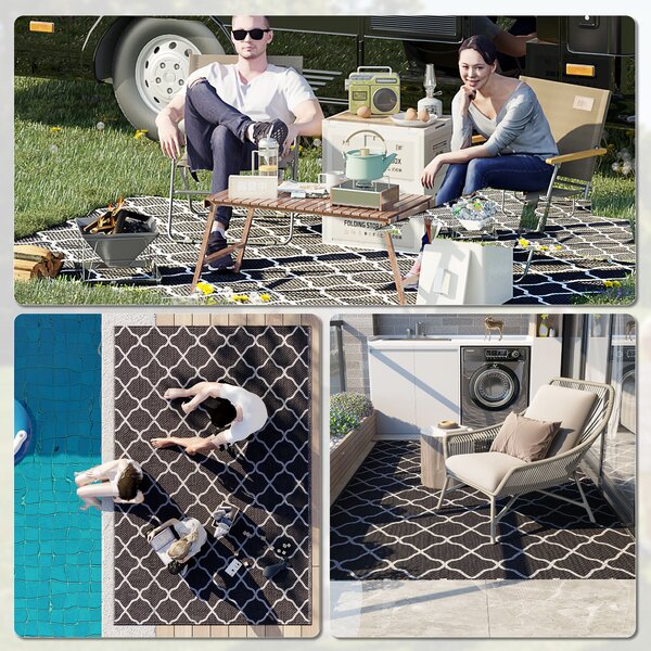 Outsunny Reversible Plastic Straw Outdoor Rug w/ Carry Bag & Ground Stakes, Ideal for Garden, RV, Picnic, Beach, Camping, 182x274cm Aosom UK