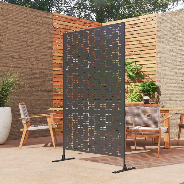 Outsunny Metal Decorative Privacy Screen Outdoor Divider, Black Grid Aosom UK