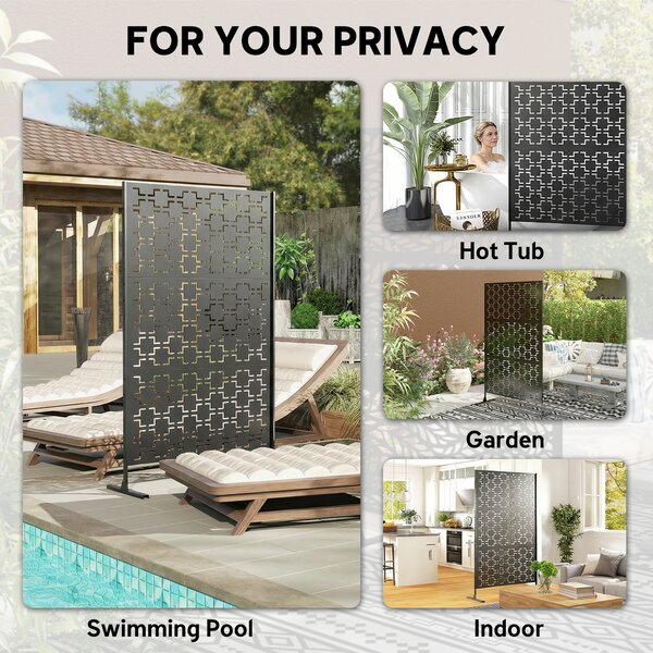 Outsunny Metal Decorative Privacy Screen Outdoor Divider, Black Grid Aosom UK