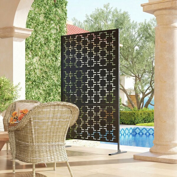 Outsunny Metal Decorative Privacy Screen Outdoor Divider, Black Grid Aosom UK