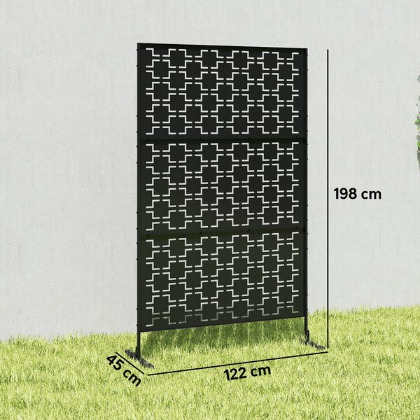 Outsunny Metal Decorative Privacy Screen Outdoor Divider, Black Grid Aosom UK