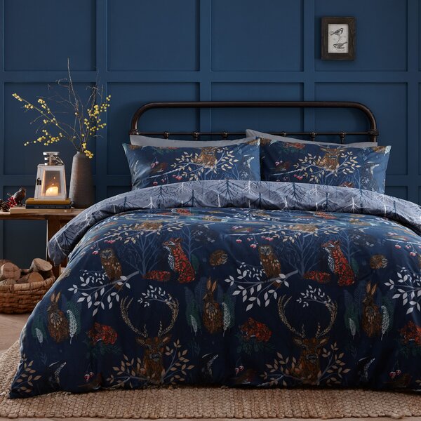 Furn. Forest Fauna Navy Duvet Cover & Pillowcase Set