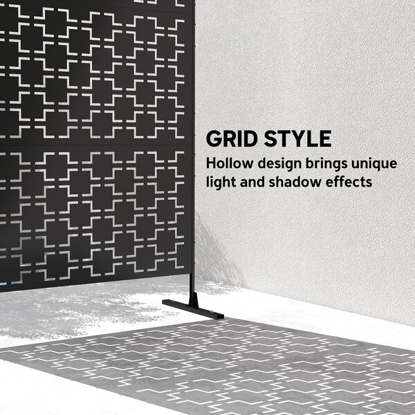 Outsunny Metal Decorative Privacy Screen Outdoor Divider, Black Grid Aosom UK