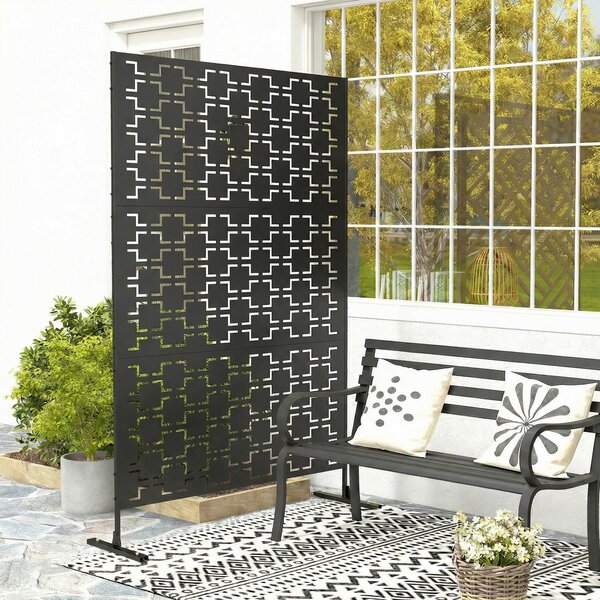 Outsunny Metal Decorative Privacy Screen Outdoor Divider, Black Grid Aosom UK