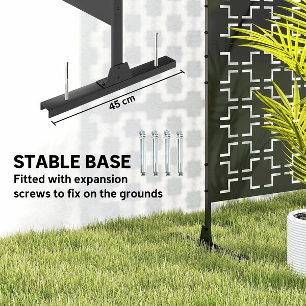 Outsunny Metal Decorative Privacy Screen Outdoor Divider, Black Grid Aosom UK
