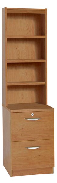 Small Office 2 Drawer Filing Cabinet with Hutch Bookcase, English Oak