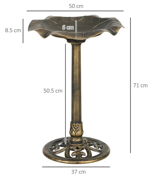 Outsunny 71cm Bird Bath for Garden, Standing Pedestal Birdbath with Lotus Leaf Basin, Vintage Decorative Bird Bath Bowl for Outdoor, Bronze Tone