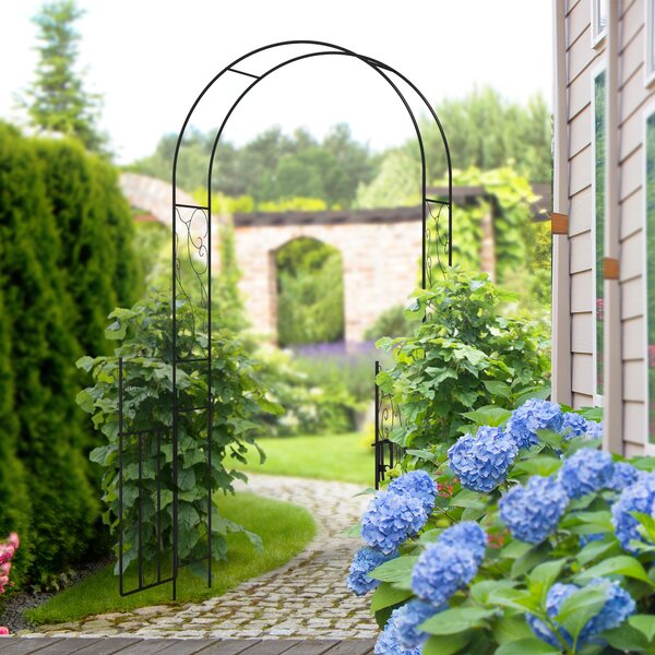 Outsunny Outdoor Garden Arch with Double Gates, Metal Garden Arbor for Climbing Plants, Wedding Arch for Outdoor, 125L x 38W x 227Hcm, Black