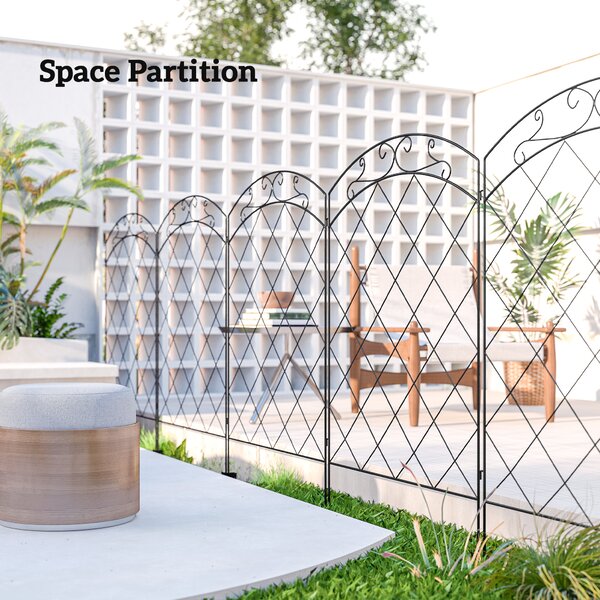 Outsunny Decorative Outdoor Steel Picket Fence Panels, Set of 4, with Elegant Swirls Design, Durable and Stylish, Classic Black Aosom UK
