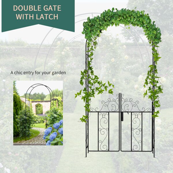 Outsunny Outdoor Garden Arch with Double Gates, Metal Garden Arbor for Climbing Plants, Wedding Arch for Outdoor, 125L x 38W x 227Hcm, Black