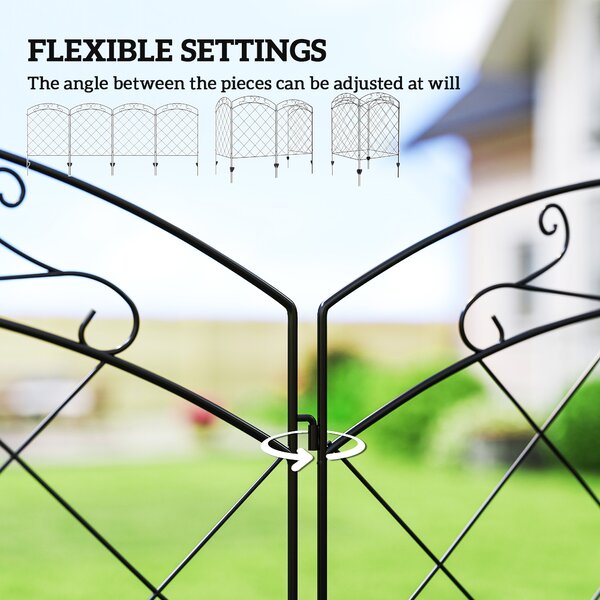 Outsunny Decorative Outdoor Steel Picket Fence Panels, Set of 4, with Elegant Swirls Design, Durable and Stylish, Classic Black Aosom UK
