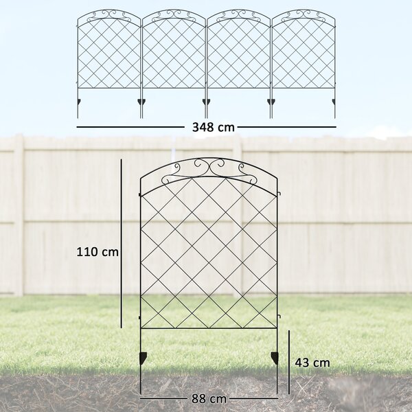 Outsunny Decorative Outdoor Steel Picket Fence Panels, Set of 4, with Elegant Swirls Design, Durable and Stylish, Classic Black Aosom UK