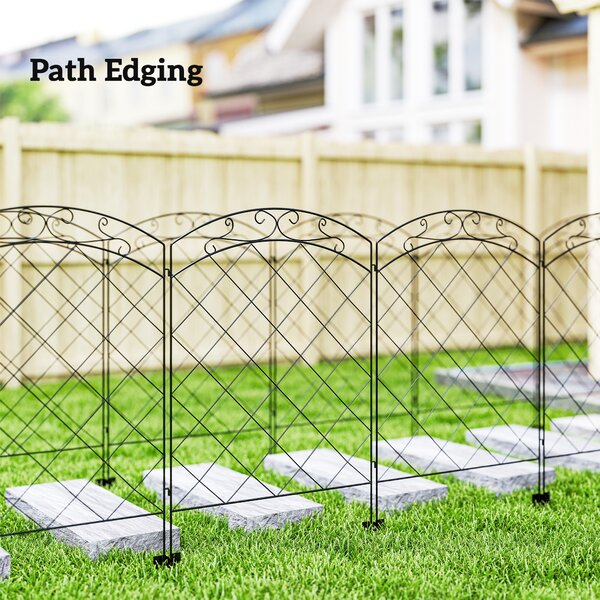 Outsunny Decorative Outdoor Steel Picket Fence Panels, Set of 4, with Elegant Swirls Design, Durable and Stylish, Classic Black Aosom UK