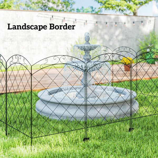 Outsunny Decorative Outdoor Steel Picket Fence Panels, Set of 4, with Elegant Swirls Design, Durable and Stylish, Classic Black Aosom UK