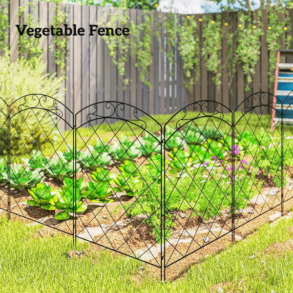 Outsunny Decorative Outdoor Steel Picket Fence Panels, Set of 4, with Elegant Swirls Design, Durable and Stylish, Classic Black Aosom UK