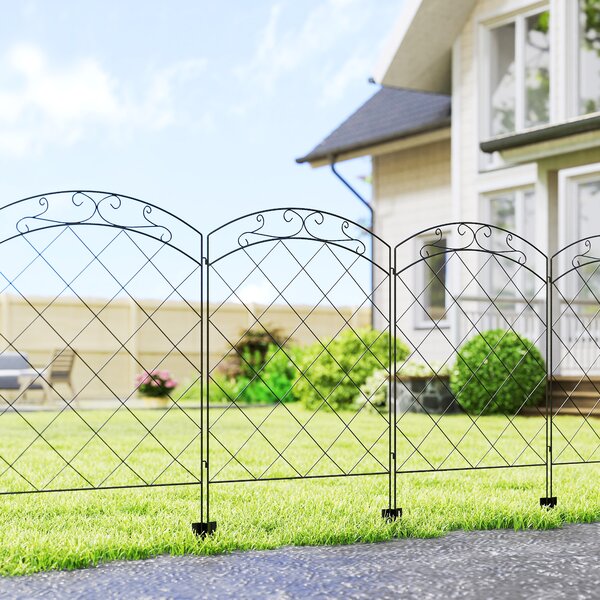 Outsunny Decorative Outdoor Steel Picket Fence Panels, Set of 4, with Elegant Swirls Design, Durable and Stylish, Classic Black Aosom UK