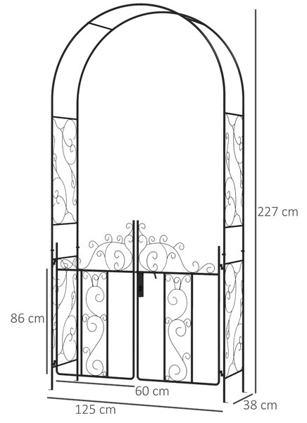 Outsunny Outdoor Garden Arch with Double Gates, Metal Garden Arbor for Climbing Plants, Wedding Arch for Outdoor, 125L x 38W x 227Hcm, Black
