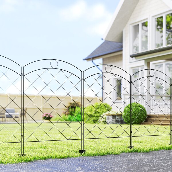 Outsunny Steel Garden Fence Panels: Decorative Picket Fencing for Outdoor Installation, Set of 4, Black Aosom UK