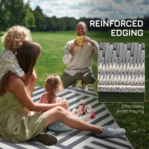 Outsunny Reversible Outdoor Rug, Plastic Straw, Portable with Carry Bag, 182 x 274cm, Grey and Cream Aosom UK
