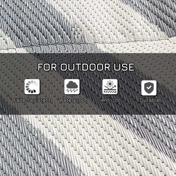 Outsunny Reversible Outdoor Rug, Plastic Straw, Portable with Carry Bag, 182 x 274cm, Grey and Cream Aosom UK