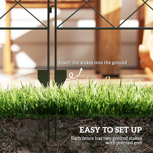 Outsunny Steel Garden Fence Panels: Decorative Picket Fencing for Outdoor Installation, Set of 4, Black Aosom UK