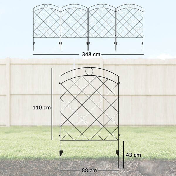 Outsunny Steel Garden Fence Panels: Decorative Picket Fencing for Outdoor Installation, Set of 4, Black Aosom UK