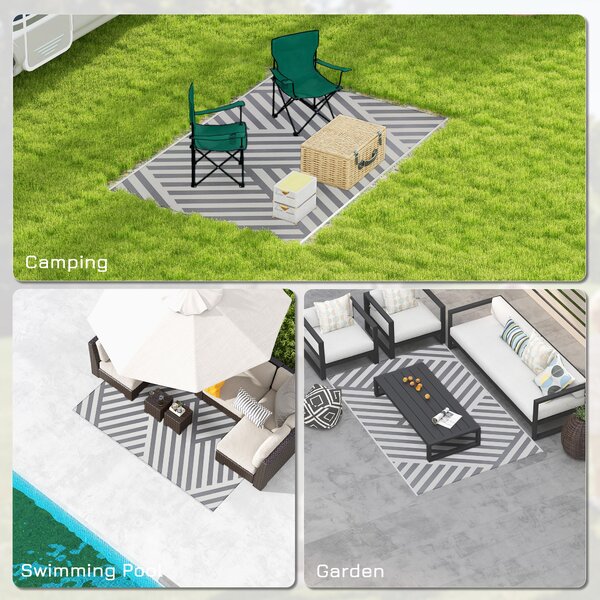 Outsunny Reversible Outdoor Rug, Plastic Straw, Portable with Carry Bag, 182 x 274cm, Grey and Cream Aosom UK