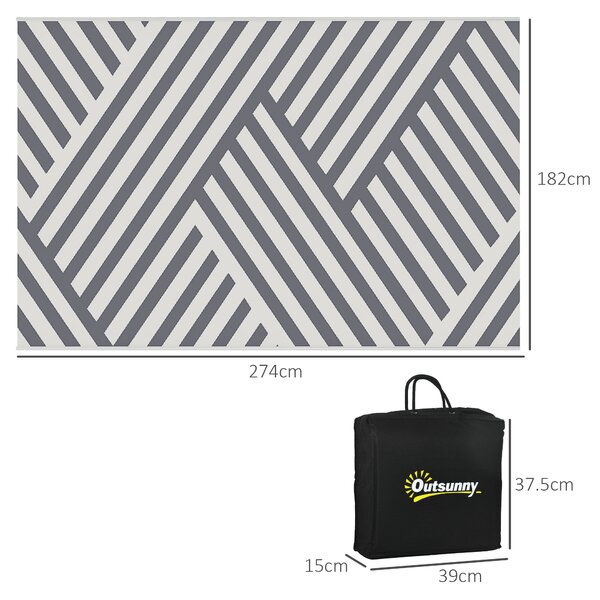 Outsunny Reversible Outdoor Rug, Plastic Straw, Portable with Carry Bag, 182 x 274cm, Grey and Cream Aosom UK