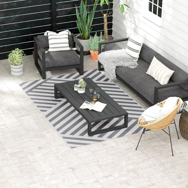Outsunny Reversible Outdoor Rug, Plastic Straw, Portable with Carry Bag, 182 x 274cm, Grey and Cream Aosom UK