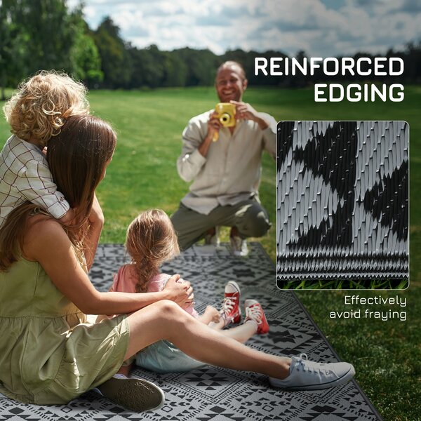 Outsunny Reversible RV Outdoor Rug, Plastic Straw, with Carry Bag, 182 x 274cm, Black and Grey Aosom UK