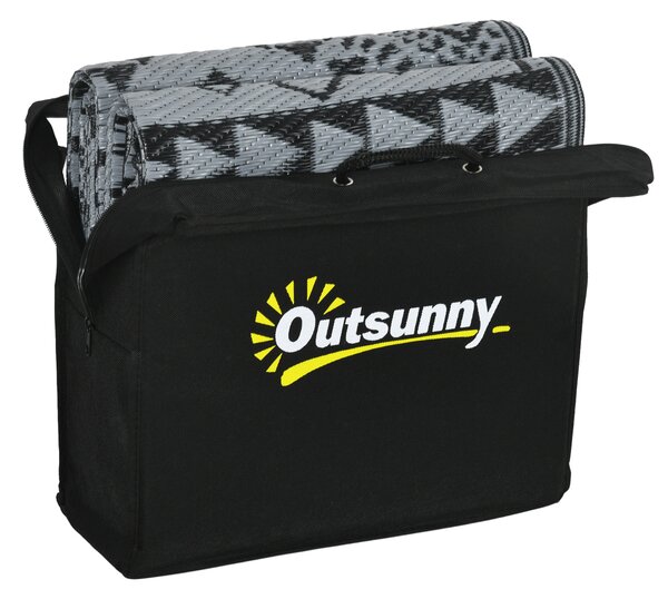 Outsunny Reversible RV Outdoor Rug, Plastic Straw, with Carry Bag, 182 x 274cm, Black and Grey Aosom UK