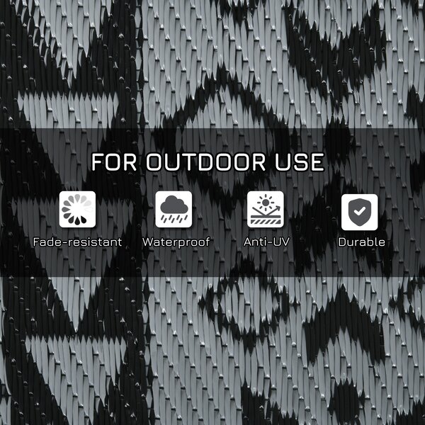 Outsunny Reversible RV Outdoor Rug, Plastic Straw, with Carry Bag, 182 x 274cm, Black and Grey Aosom UK