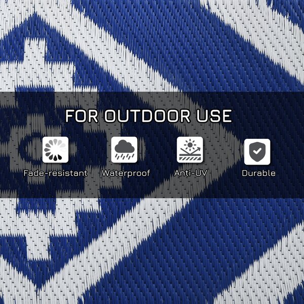 Outsunny Reversible Outdoor Rug, Plastic Straw, Portable with Carry Bag, 182 x 274cm, Blue and White Aosom UK