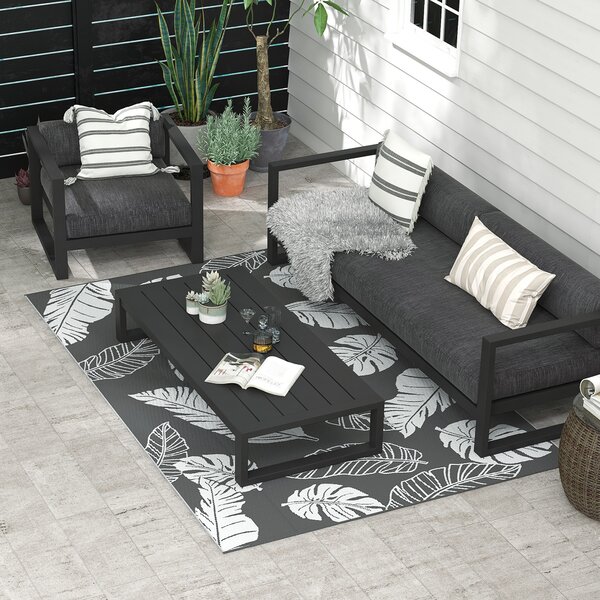 Outsunny Plastic Straw Reversible RV Outdoor Rug with Carry Bag, 182 x 274cm, Grey and White Aosom UK