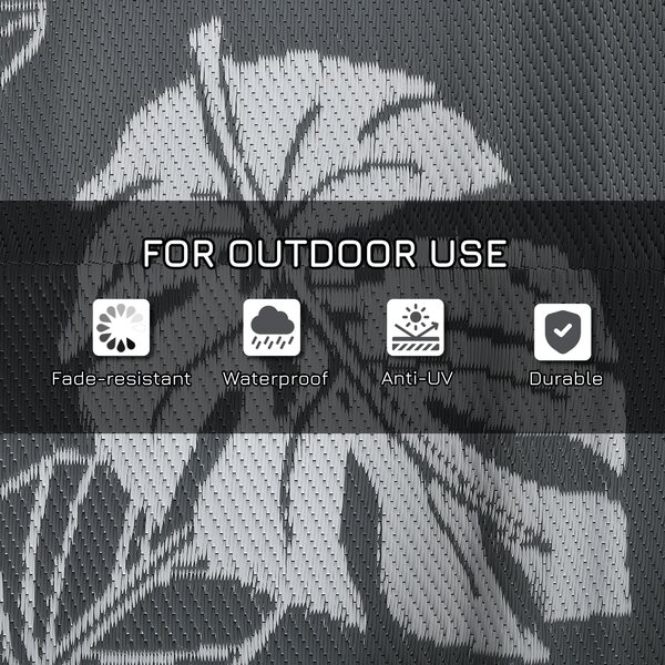 Outsunny Plastic Straw Reversible RV Outdoor Rug with Carry Bag, 182 x 274cm, Grey and White Aosom UK
