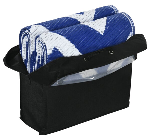 Outsunny Reversible Outdoor Rug, Plastic Straw, Portable with Carry Bag, 182 x 274cm, Blue and White Aosom UK