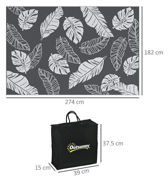 Outsunny Plastic Straw Reversible RV Outdoor Rug with Carry Bag, 182 x 274cm, Grey and White Aosom UK