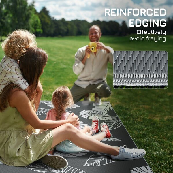 Outsunny Plastic Straw Reversible RV Outdoor Rug with Carry Bag, 182 x 274cm, Grey and White Aosom UK