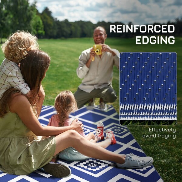 Outsunny Reversible Outdoor Rug, Plastic Straw, Portable with Carry Bag, 182 x 274cm, Blue and White Aosom UK