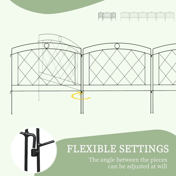 Outsunny Decorative Garden Fencing: Stylish Metal Picket Panels for Outdoor Borders, Easy Installation, Set of 6, Ebony Black Aosom UK