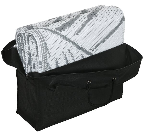 Outsunny Plastic Straw Reversible RV Outdoor Rug with Carry Bag, 182 x 274cm, Grey and White Aosom UK