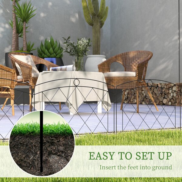 Outsunny Decorative Garden Fencing: Stylish Metal Picket Panels for Outdoor Borders, Easy Installation, Set of 6, Ebony Black Aosom UK