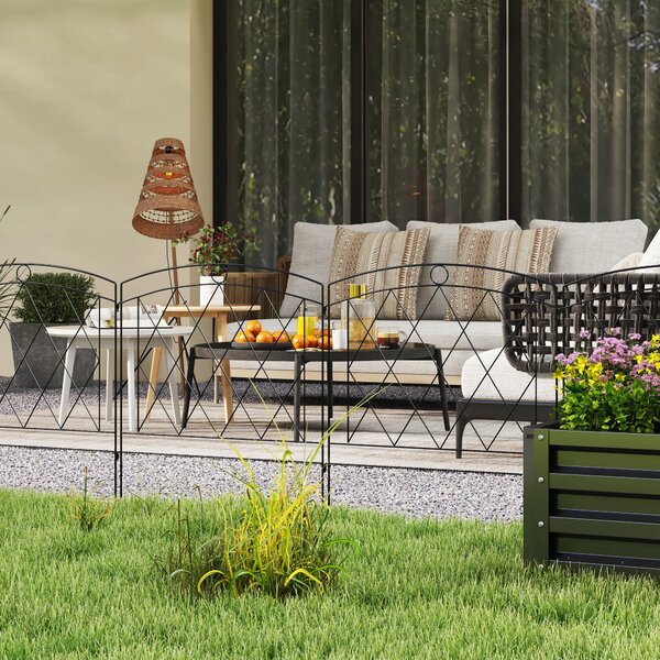 Outsunny Decorative Garden Fencing: Stylish Metal Picket Panels for Outdoor Borders, Easy Installation, Set of 6, Ebony Black Aosom UK