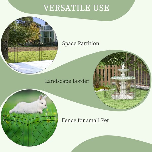 Outsunny Decorative Garden Fencing: Stylish Metal Picket Panels for Outdoor Borders, Easy Installation, Set of 6, Ebony Black Aosom UK