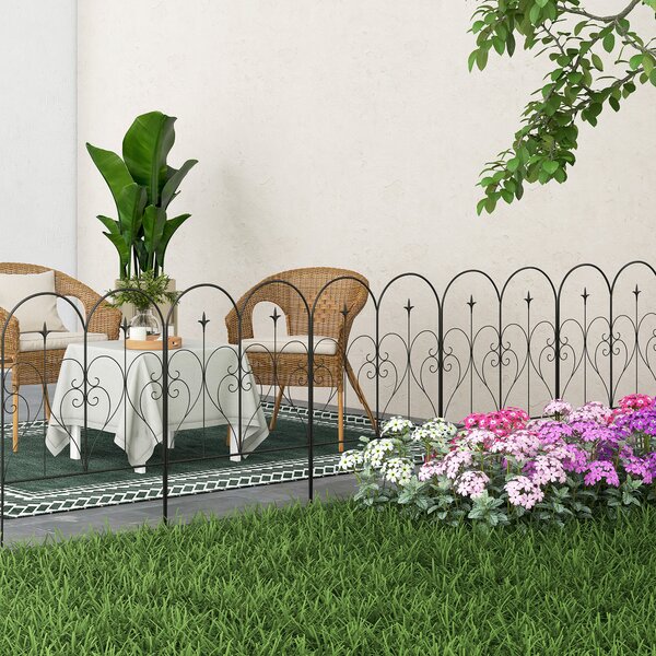 Outsunny Garden Decorative Fences, Heart-shaped Garden Trellis Panels, Landscape Flower Bed Border Edging, Set of 5, Black Aosom UK