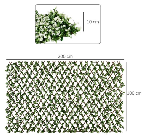 Outsunny 2 Pcs Expandable Faux Privacy Fence, 2 x 1m Decorative Trellis w/ Artificial Leaves, Garden Telescopic Hedge Privacy Screen Greenery Walls