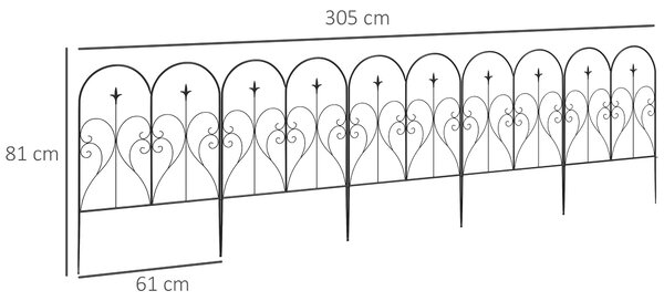Outsunny Garden Decorative Fences, Heart-shaped Garden Trellis Panels, Landscape Flower Bed Border Edging, Set of 5, Black Aosom UK